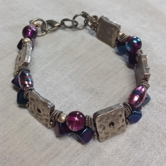 Jewelry - Silver and Purple Beaded Bracelet